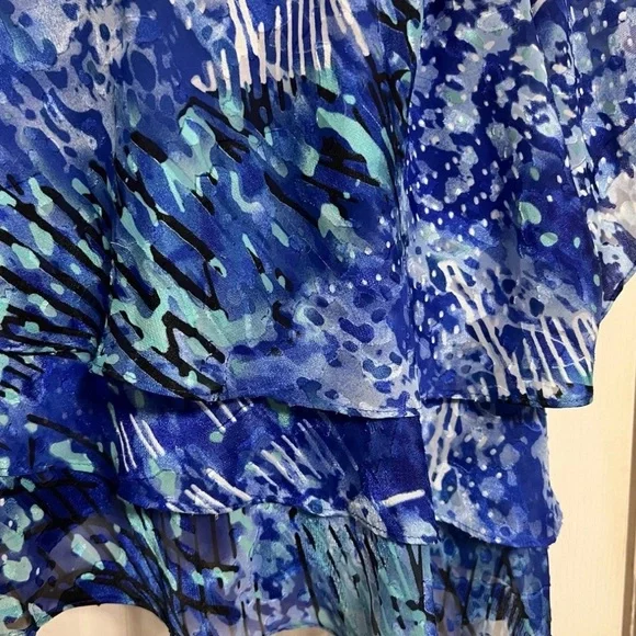 ALEX EVENINGS PLUS SIZE 2X BLUE CHIFFON RUFFLE TIERED ASYMMETRIC BLOUSE TOP - Picture 4 of 12